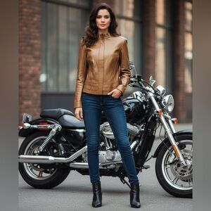 Per Se Leather Full Zip Lightweight Jacket Metallic Copper Brown Size 8